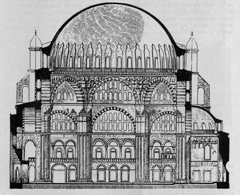 Рис. 1. Каменный тонкостенный купол мечети Селимие в Истамбуле (Константинополе) (1567—1574 гг.)