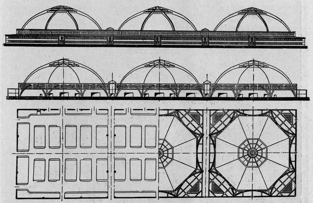Рис. 17. Железобетонный ребристый купол крытого рынка в Лейпциге (1929 г.)