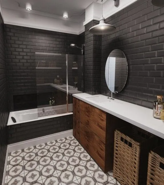 черно белая плитка ванною комнату