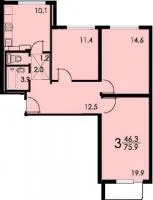 Дома серии КОПЭ, планировки с размерами - Планировка трёхкомнатной квартиры С ( серия копэ )