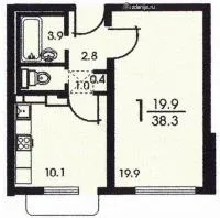 Дома серии КОПЭ, планировки с размерами - Планировка однокомнатной квартиры серии копэ