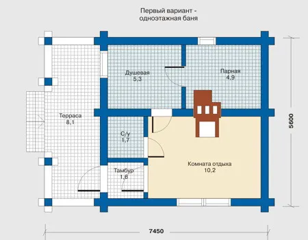Планировка первого этажа :: Проект деревянного дома 10-17
