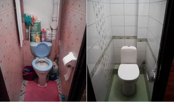 Косметический ремонт туалета – до и после.