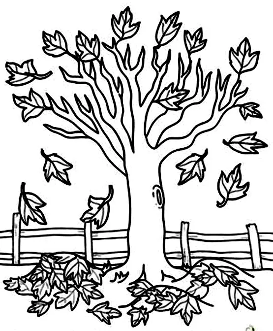 раскраска дерево листья падают