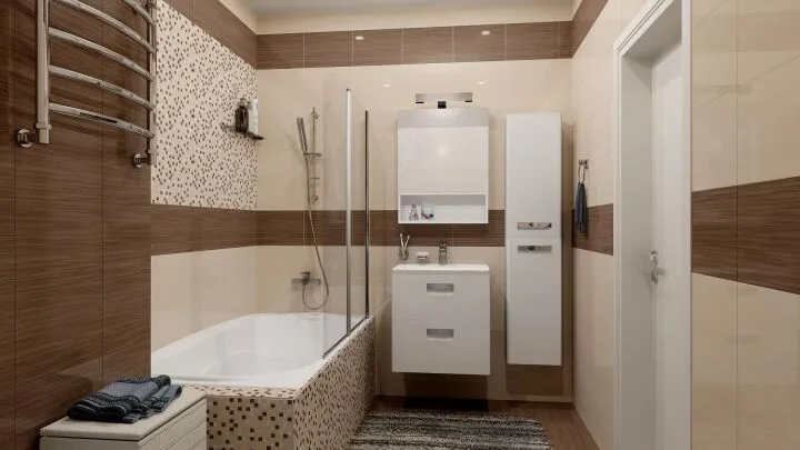 Интерьер ванной комнаты в бежевом и коричневом цветах